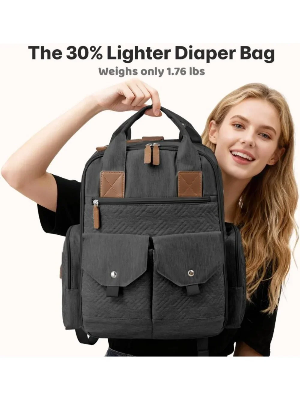 Stylish Large Diaper Bag Backpack with Changing Pad, Waterproof, 4 Insulated